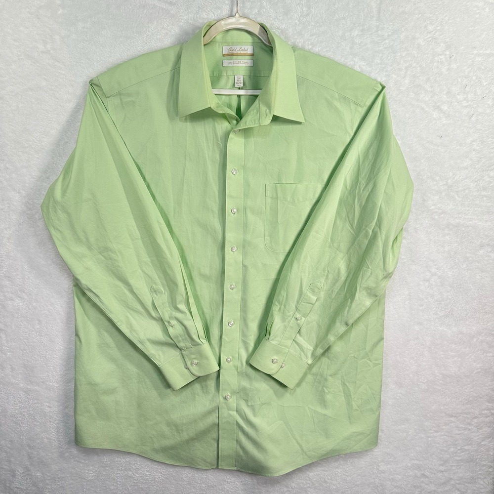Roundtree & Yorke Dress Shirt Mens 18.5 36/37 Green Non-Iron EZ Wash Cotton Tall